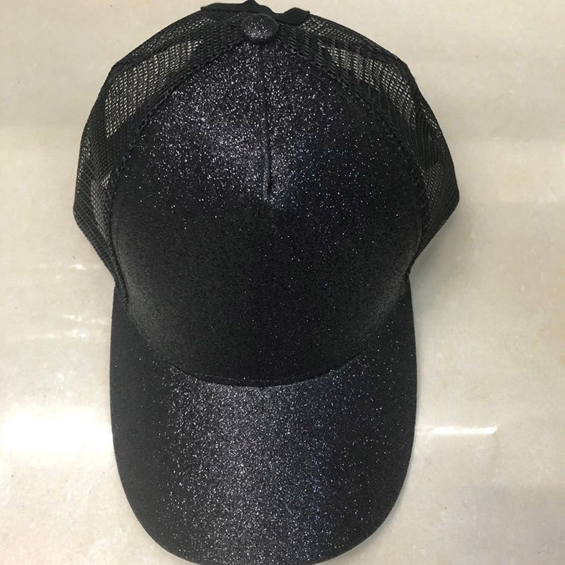 Wholesale Cotton Back Opening Sequin Ponytail Baseball Caps